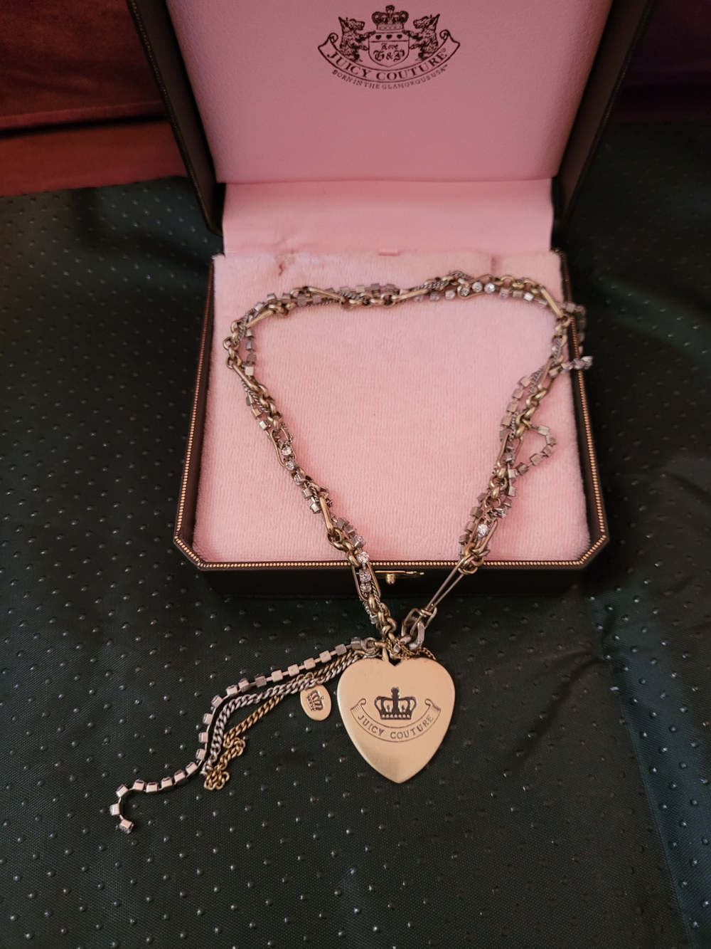 Juicy Couture Silver-Tone Heart Pendant Necklace with Pink Box